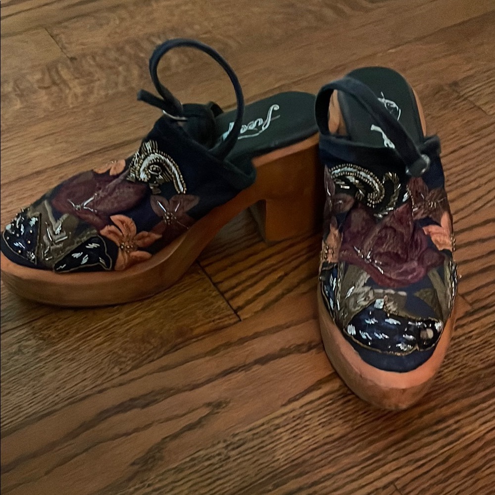 Free People Multicolor Embroidered and Beaded Mules